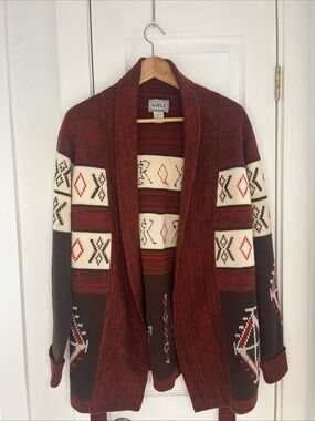 Adele Burnt Red Aztec Open-Front Shawl Cardigan